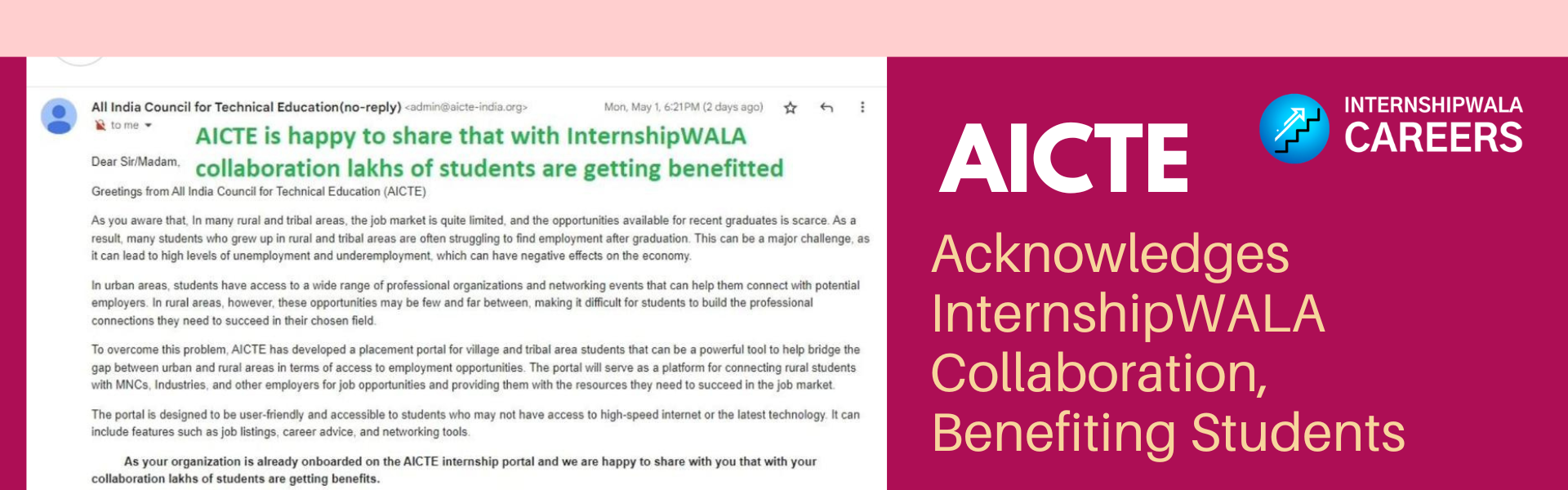 AICTE acknowledges InternshipWALA collaboration, benefiting students